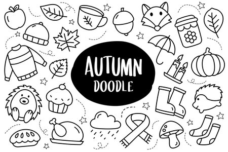 Autumn collection set doodle style. Autumn season hand drawn icon.のイラスト素材