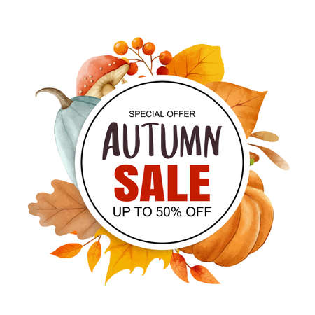 Autumn sale banner template background. Autumn shopping sale with leaves and text.のイラスト素材