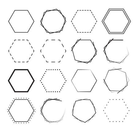 Set of hexagon border background. geometric frames decoration elements design.のイラスト素材