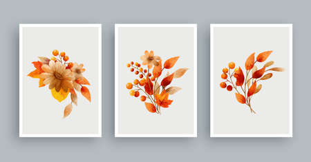 Botanical wall art watercolor painting background. Foliage art leaves and flower.のイラスト素材