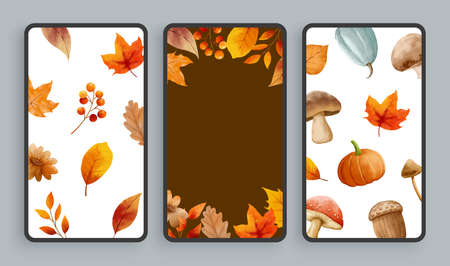 Autumn mobile screen background. Abstract smartphone background template watercolor style.のイラスト素材