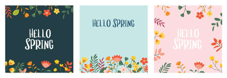 Hello spring banner background template with colorful flower.Can be use social media card, voucher, wallpaper,flyers, invitation, posters, brochure.のイラスト素材
