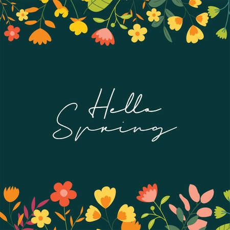 Hello spring banner background template with colorful flower.Can be use social media card, voucher, wallpaper,flyers, invitation, posters, brochure.のイラスト素材