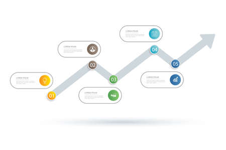 Infographics arrow timeline with 5 data template. Vector illustration abstract background. Can be...