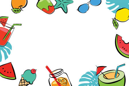 Summer frame objects elements with space for text. Hand drawn style. Use for labels, stickers,...