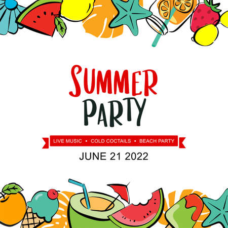 Summer party poster with summer tropical element background.のイラスト素材
