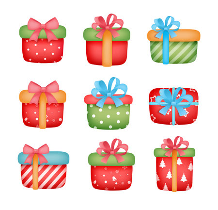 Christmas and happy new year gift boxes set on white background.のイラスト素材