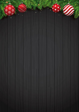 Christmas glass ball and black wood background with space for text.のイラスト素材