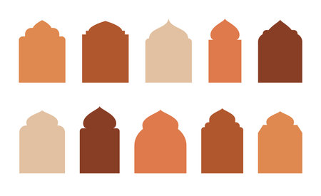 Islamic and ramadan kareem windows in oriental style. Border and frame with modern boho design template.のイラスト素材