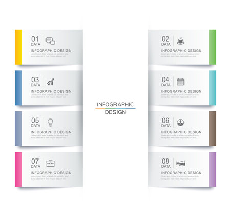 8 data infographics tab paper index template. Vector illustration abstract background.のイラスト素材