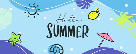 Hello summer with decoration on blue background.のイラスト素材
