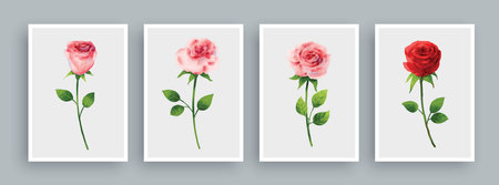 Rose painting set in watercolor style. Wall art watercolor painting background.のイラスト素材