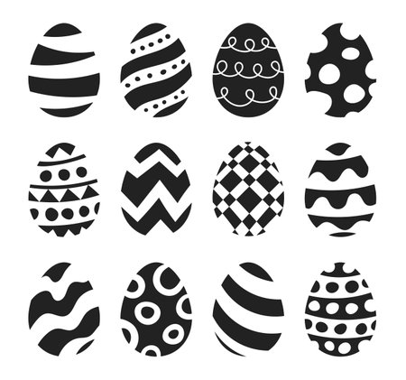 Easter eggs icons set doodle style. Set of easter eggs hand drawn isolated on white background.のイラスト素材