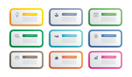 9 data infographics tab paper index template. Illustration abstract background.のイラスト素材