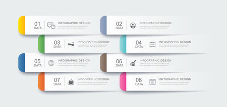 8 data infographics tab paper index template. Illustration abstract background.のイラスト素材
