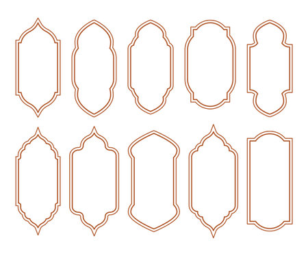 Islamic and ramadan kareem windows in oriental style. Border and frame with modern boho template.のイラスト素材