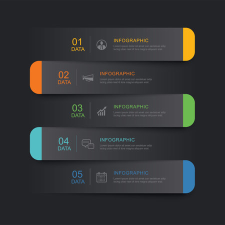 5 data infographics tab paper index black template. Vector illustration business abstract background.のイラスト素材