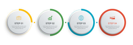 Infographics circle timeline with 4 number data template. Vector illustration abstract background.のイラスト素材