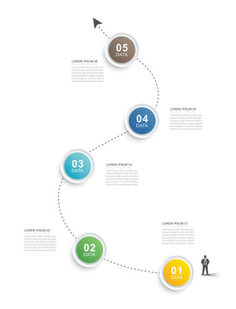 5 data infographics timeline template. Illustration business abstract background.のイラスト素材