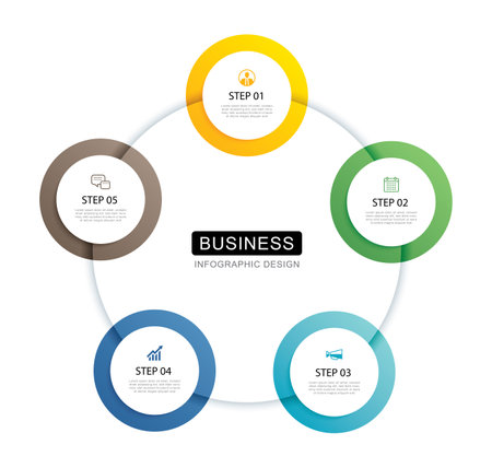 Infographics circle timeline with 5 number data template. Vector illustration abstract background.のイラスト素材