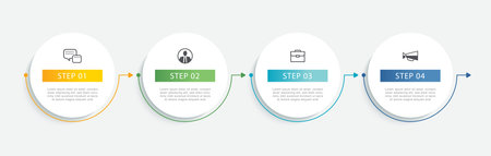 Infographics circle timeline with 4 number data template. Illustration abstract background.のイラスト素材