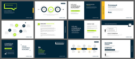 Presentation and slide layout background. Design black color modern theme template. Use for keynote, presentation, slide, leaflet, advertising, template.のイラスト素材
