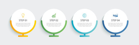 Infographics circle timeline with 4 number data template. Illustration abstract background.のイラスト素材