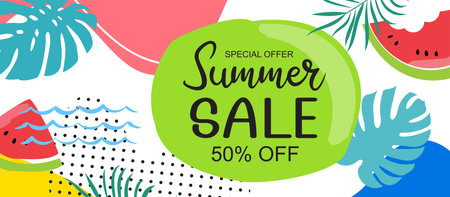 Hello summer banners design hand drawn style. Summer with doodles and objects elements background.のイラスト素材