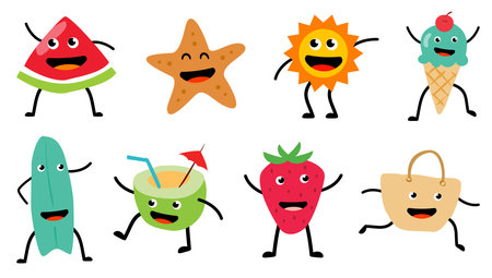 Fun cartoon characters for summer. Cartoon characters are used in summer designs.のイラスト素材