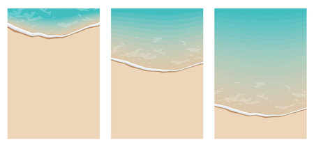 Soft waves with foam of blue ocean on the sandy summer beach.のイラスト素材
