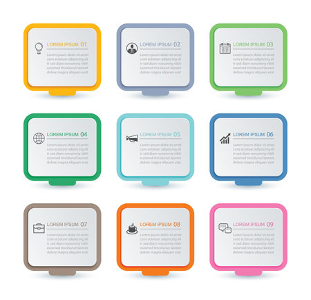 9 data infographics square layout paper template. Illustration business abstract background.のイラスト素材