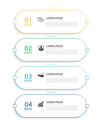 4 data infographics thin line index template. Illustration abstract background. Can be used for workflow layout, business step, banner, web design.のイラスト素材