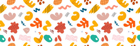 Abstract cute shape doodle fun hand drawn in pattern seamless background. Autumn Fun illustration for children pattern design.のイラスト素材
