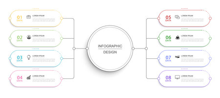 8 data infographics thin line index template. Illustration abstract background. Can be used for workflow layout, business step, banner, web design.のイラスト素材