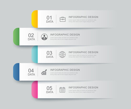5 data infographics tab paper index template. Illustration abstract background.のイラスト素材