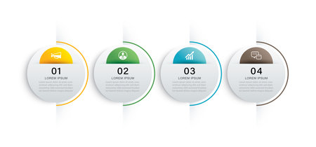 Infographics circle timeline with 4 number data template. Illustration business abstract background.のイラスト素材
