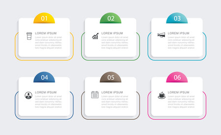 6 data infographics tab paper index template. Illustration business abstract background.のイラスト素材