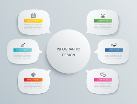 Infographics bubble data with 6 number template. Illustration business abstract background.のイラスト素材