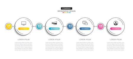 Infographics circle timeline with 4 number data template. Illustration business abstract background.のイラスト素材
