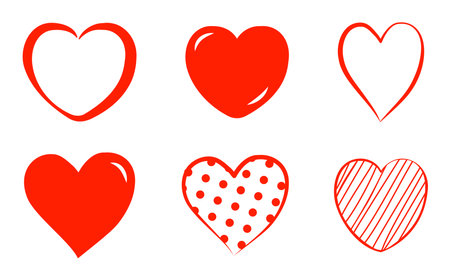 Hand drawn heart icon for valentine day. Doodle red heart background.のイラスト素材