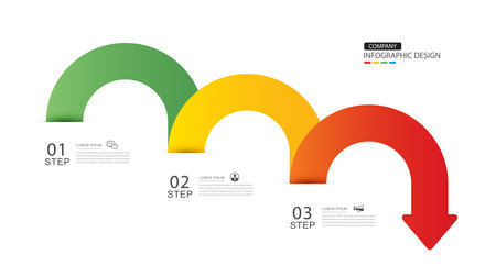 Infographics arrow symbol timeline business steps from green to red.のイラスト素材