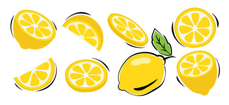 Lemonade slices cartoon set on white background.のイラスト素材