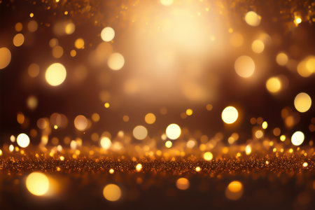 Golden sparkle illuminating an elegant dark space background.の素材