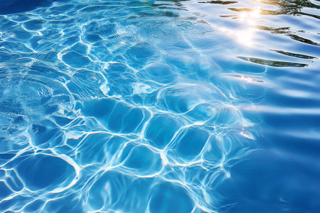 Shimmering blue water with sun reflections and rippling patterns ai generated.の素材