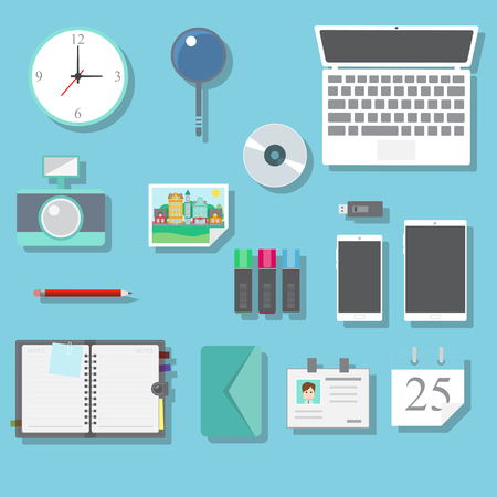 collection of office things and equipment.のイラスト素材