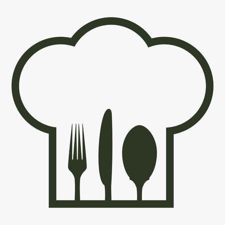 Chef hat with fork, spoon and knife inside.のイラスト素材