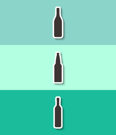 Three bottles of alcohol vector. A bottle of champagne, beer and wine sign.のイラスト素材