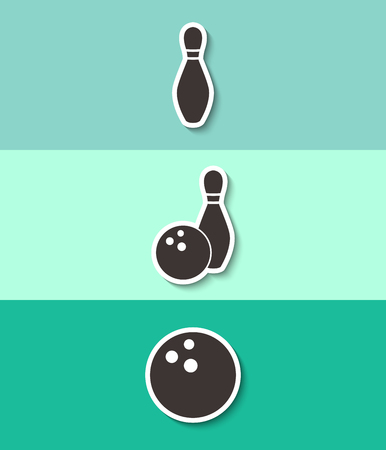 Bowling game vector icon. Ball with skittle symbol. Three flat design icons.のイラスト素材
