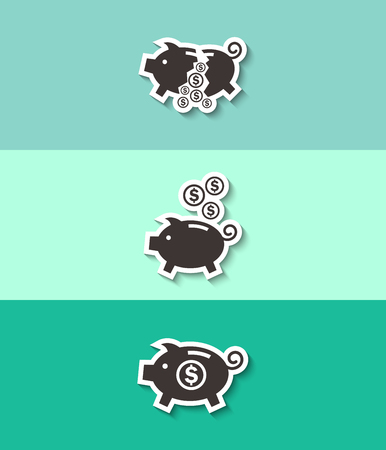 Piggy bank vector icon. Moneybox sign.Three flat design icons.のイラスト素材