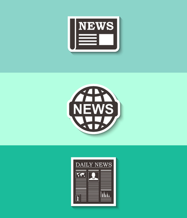 News vector and world globe icon. Three flat design icons.のイラスト素材